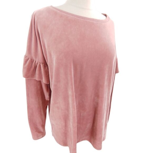 Two by Vince Camuto velour pullover top in plush pink w/ ruffle detail large - Picture 3 of 10